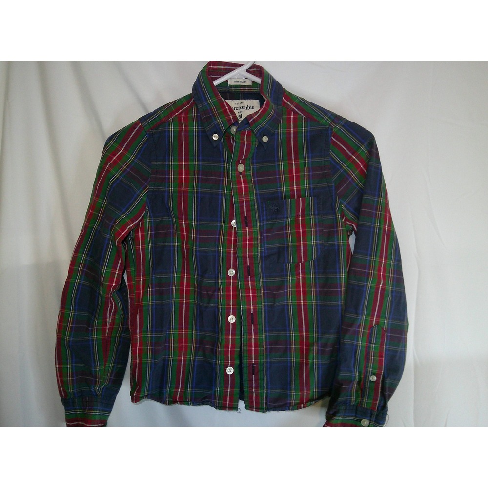 Abercrombie Kids Plaid Button Up Long Sleeve Shirt Red‎ Green Blue M